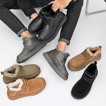 Pánske zimné topánky z pravej kože s fleecovou podšívkou, hrubá integrovaná podrážka, protišmyková podrážka, šnurovanie vpredu