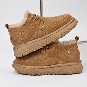 Pánske zimné topánky z pravej kože s fleecovou podšívkou, hrubá integrovaná podrážka, protišmyková podrážka, šnurovanie vpredu