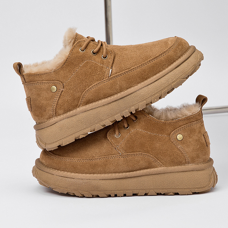 Pánske zimné topánky z pravej kože s fleecovou podšívkou, hrubá integrovaná podrážka, protišmyková podrážka, šnurovanie vpredu