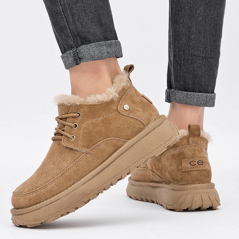 Pánske zimné topánky z pravej kože s fleecovou podšívkou, hrubá integrovaná podrážka, protišmyková podrážka, šnurovanie vpredu