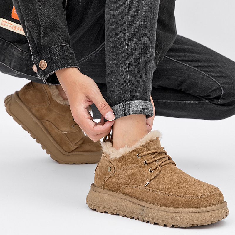 Pánske zimné topánky z pravej kože s fleecovou podšívkou, hrubá integrovaná podrážka, protišmyková podrážka, šnurovanie vpredu