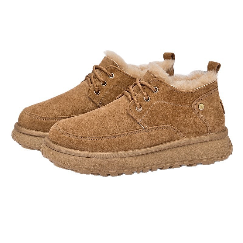 Pánske zimné topánky z pravej kože s fleecovou podšívkou, hrubá integrovaná podrážka, protišmyková podrážka, šnurovanie vpredu