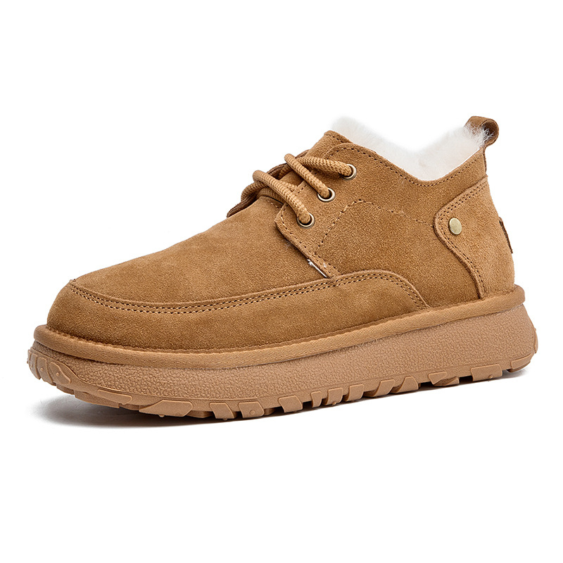 Pánske zimné topánky z pravej kože s fleecovou podšívkou, hrubá integrovaná podrážka, protišmyková podrážka, šnurovanie vpredu