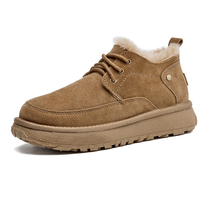 Pánske zimné topánky z pravej kože s fleecovou podšívkou, hrubá integrovaná podrážka, protišmyková podrážka, šnurovanie vpredu