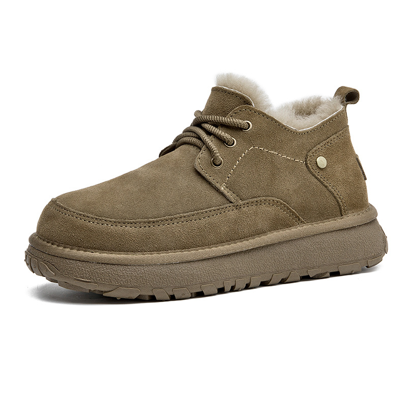 Pánske zimné topánky z pravej kože s fleecovou podšívkou, hrubá integrovaná podrážka, protišmyková podrážka, šnurovanie vpredu