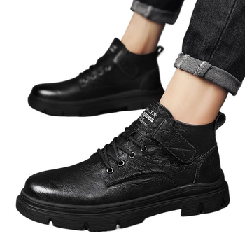 Pánske Martin topánky, vrchnok z Ultra-fiber kože, gumová podrážka, PU vložka, odolné voči opotrebeniu, štýl Youth Trend Martin Boots