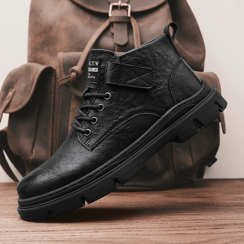 Pánske Martin topánky, vrchnok z Ultra-fiber kože, gumová podrážka, PU vložka, odolné voči opotrebeniu, štýl Youth Trend Martin Boots