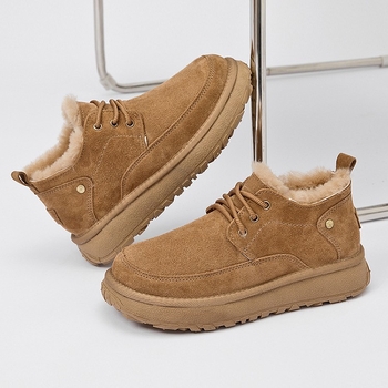 Unisex snehové topánky s vrchnou časťou zo srsti v jednom kuse, hovädzia koža, gumová podrážka, šnurovanie