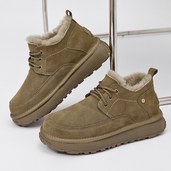Unisex snehové topánky s vrchnou časťou zo srsti v jednom kuse, hovädzia koža, gumová podrážka, šnurovanie