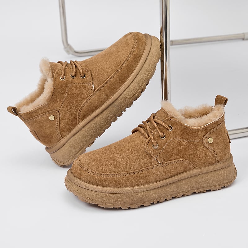 Unisex snehové topánky s vrchnou časťou zo srsti v jednom kuse, hovädzia koža, gumová podrážka, šnurovanie