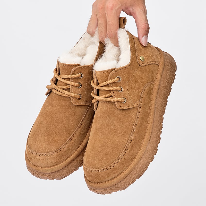 Unisex snehové topánky s vrchnou časťou zo srsti v jednom kuse, hovädzia koža, gumová podrážka, šnurovanie