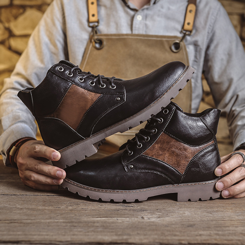 Martin topánky pre mužov – PU vrchnok, gumová podrážka, stredná päta 3–5 cm, protišmyk, teplá podšívka, retro britský štýl