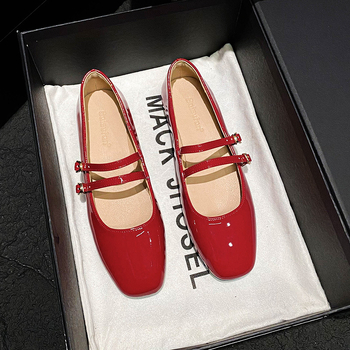 Naiste patentnahast Mary Jane baleriinid, ruudukujulise ninaga, madal konts 1–3 cm, slip-on, kummist talla