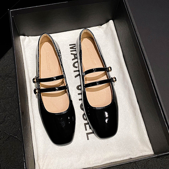 Naiste patentnahast Mary Jane baleriinid, ruudukujulise ninaga, madal konts 1–3 cm, slip-on, kummist talla