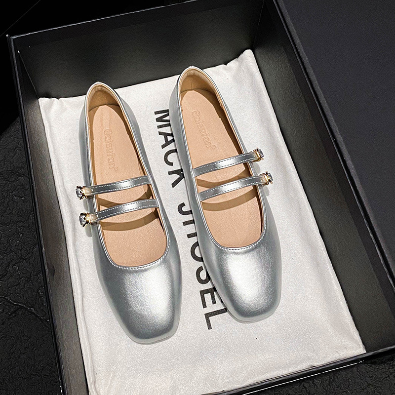 Naiste patentnahast Mary Jane baleriinid, ruudukujulise ninaga, madal konts 1–3 cm, slip-on, kummist talla