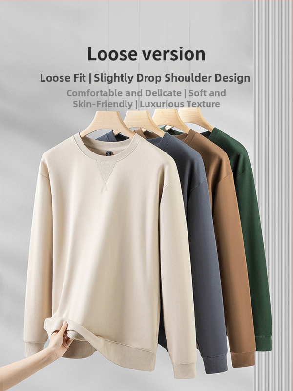 Voľno-strihová bavlnená mikina, okrúhly výstrih, dlhé rukávy, 301–350 g