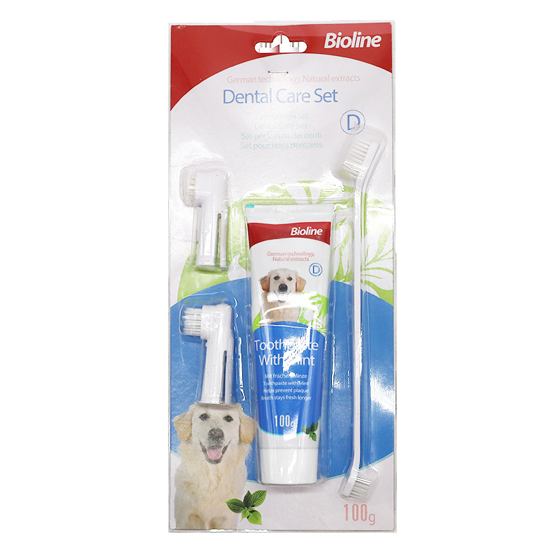 Bioline set zubnej pasty a kefy pre domáce zvieratá – pre psy a mačky, viac chutí, jedlá pasta, svieži dych, starostlivosť o ďasná a parodontálne zdravie
