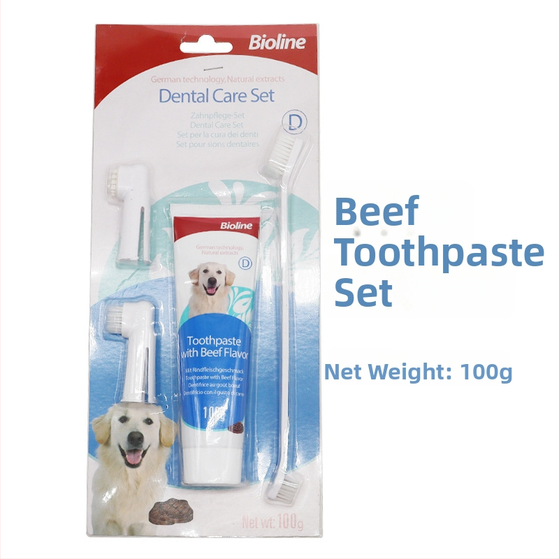 Bioline set zubnej pasty a kefy pre domáce zvieratá – pre psy a mačky, viac chutí, jedlá pasta, svieži dych, starostlivosť o ďasná a parodontálne zdravie