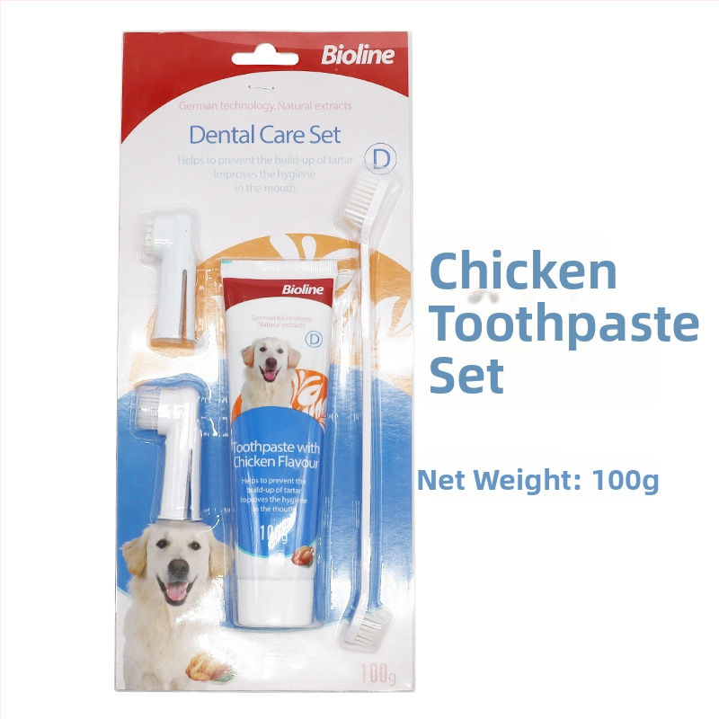 Bioline set zubnej pasty a kefy pre domáce zvieratá – pre psy a mačky, viac chutí, jedlá pasta, svieži dych, starostlivosť o ďasná a parodontálne zdravie