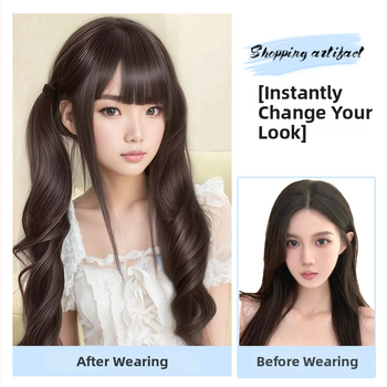 Parochňa s copom: dvojitý cop, rímske kučery, vysokotepelná hodvábna látka, mechanické spracovanie, nie je možné farbiť