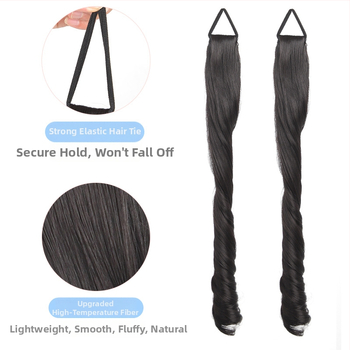 Parochňa s copom: dvojitý cop, rímske kučery, vysokotepelná hodvábna látka, mechanické spracovanie, nie je možné farbiť