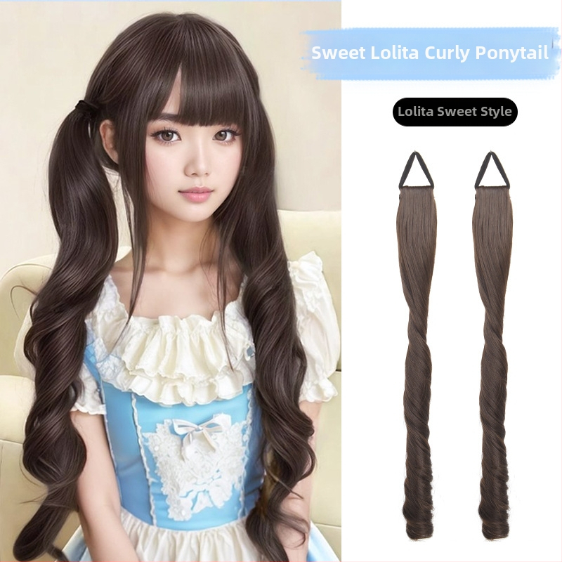 Parochňa s copom: dvojitý cop, rímske kučery, vysokotepelná hodvábna látka, mechanické spracovanie, nie je možné farbiť