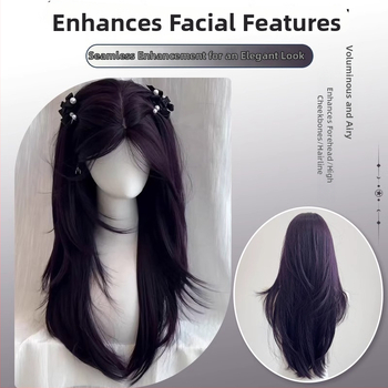 Dlhá rovná parochňa s diagonálnymi ofinkami, prirodzený štýl, tepelne odolné vlákno, pre ženy