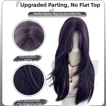 Dlhá rovná parochňa s diagonálnymi ofinkami, prirodzený štýl, tepelne odolné vlákno, pre ženy