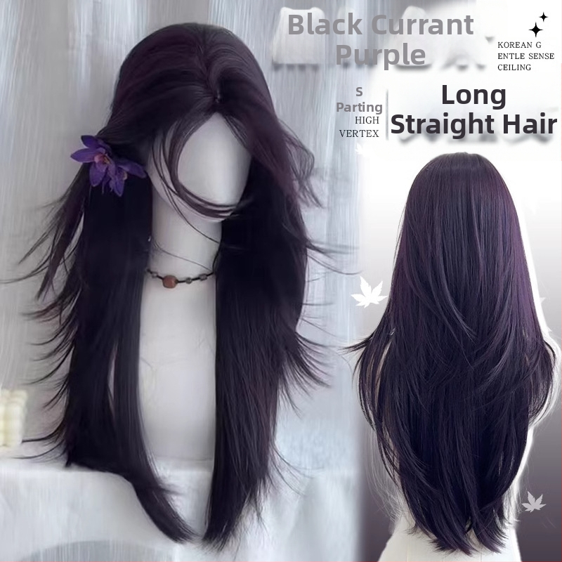 Dlhá rovná parochňa s diagonálnymi ofinkami, prirodzený štýl, tepelne odolné vlákno, pre ženy