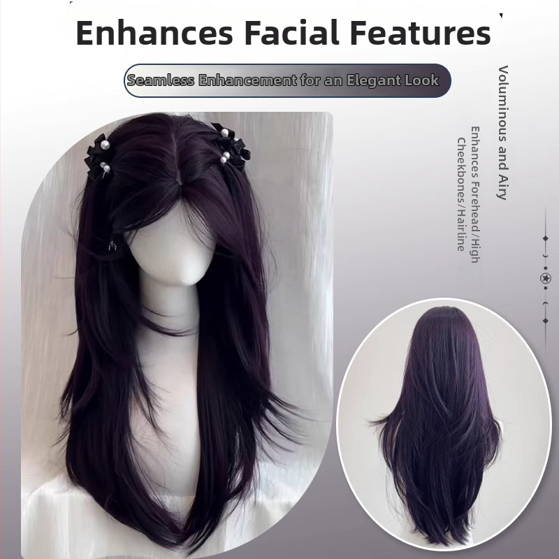 Dlhá rovná parochňa s diagonálnymi ofinkami, prirodzený štýl, tepelne odolné vlákno, pre ženy