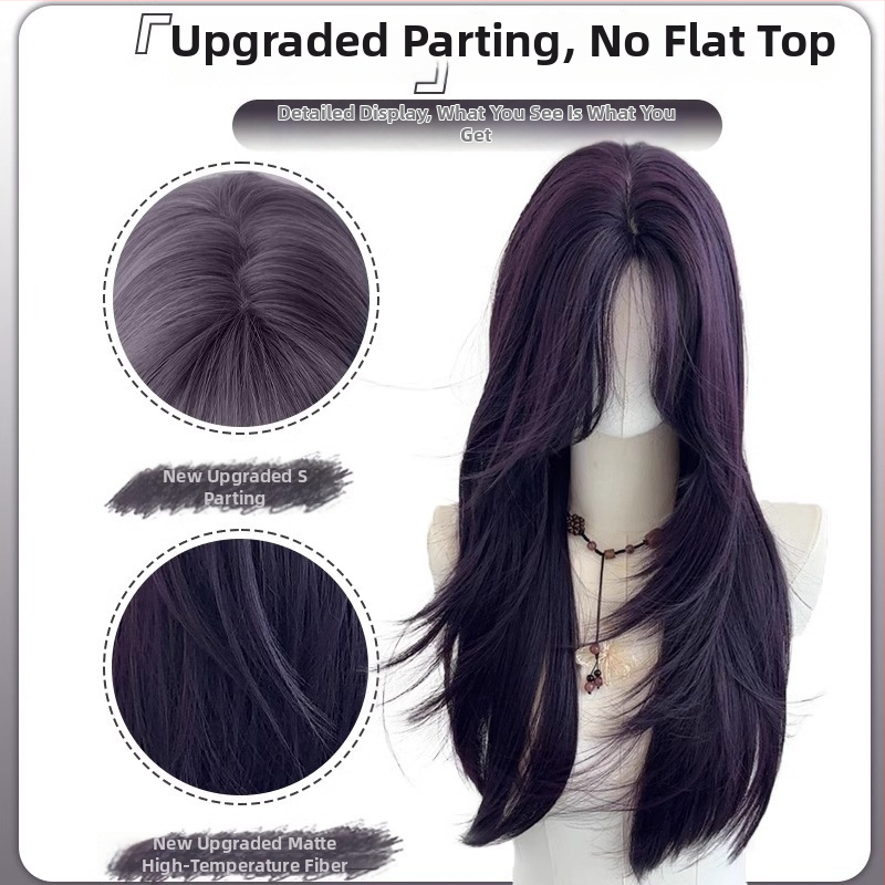 Dlhá rovná parochňa s diagonálnymi ofinkami, prirodzený štýl, tepelne odolné vlákno, pre ženy