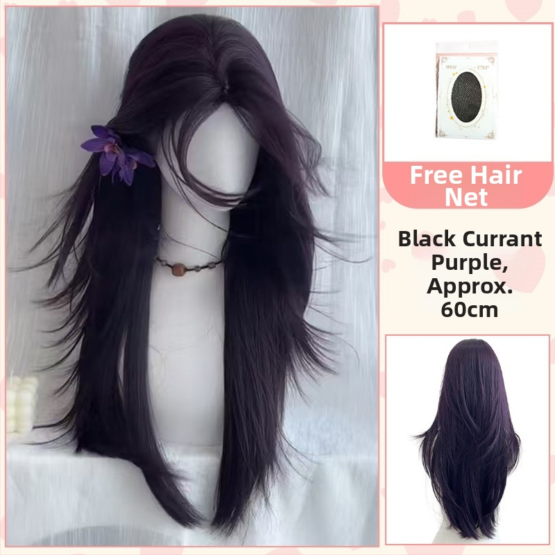 Dlhá rovná parochňa s diagonálnymi ofinkami, prirodzený štýl, tepelne odolné vlákno, pre ženy