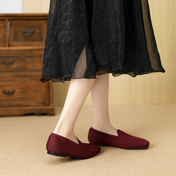 Női kötött loaferek, négyszögletes orrú, poliészter felsőrész, slip-on, gumírozott talp