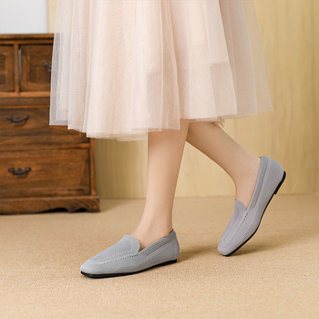 Női kötött loaferek, négyszögletes orrú, poliészter felsőrész, slip-on, gumírozott talp