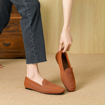 Női kötött loaferek, négyszögletes orrú, poliészter felsőrész, slip-on, gumírozott talp