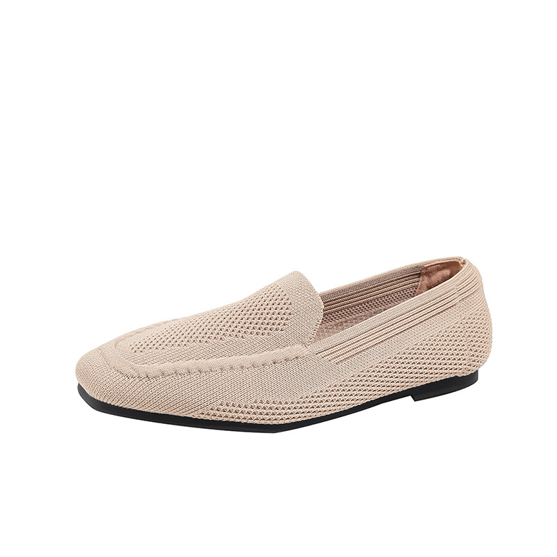Női kötött loaferek, négyszögletes orrú, poliészter felsőrész, slip-on, gumírozott talp