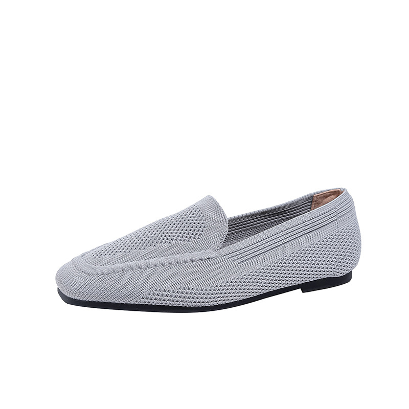 Női kötött loaferek, négyszögletes orrú, poliészter felsőrész, slip-on, gumírozott talp