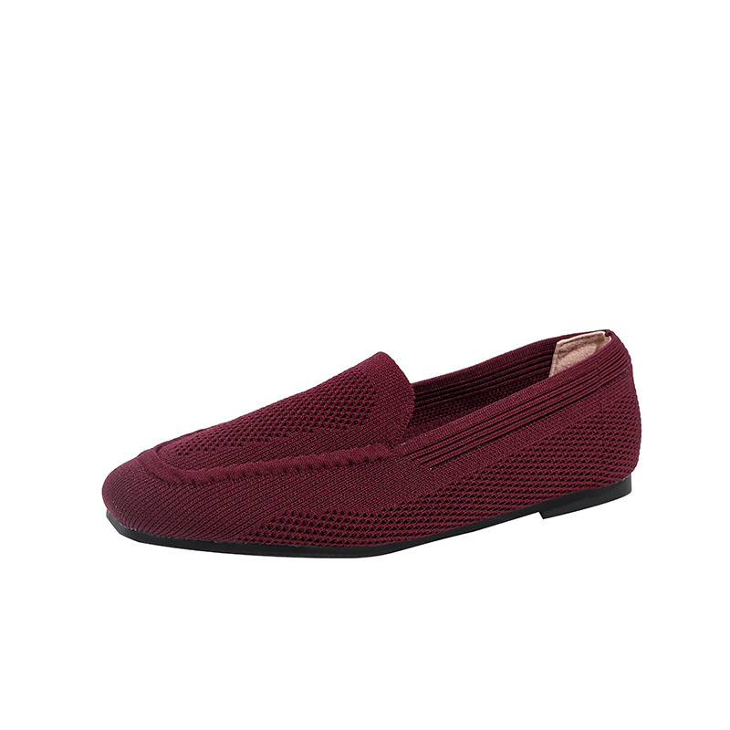 Női kötött loaferek, négyszögletes orrú, poliészter felsőrész, slip-on, gumírozott talp