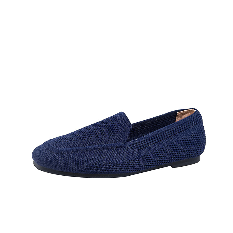 Női kötött loaferek, négyszögletes orrú, poliészter felsőrész, slip-on, gumírozott talp
