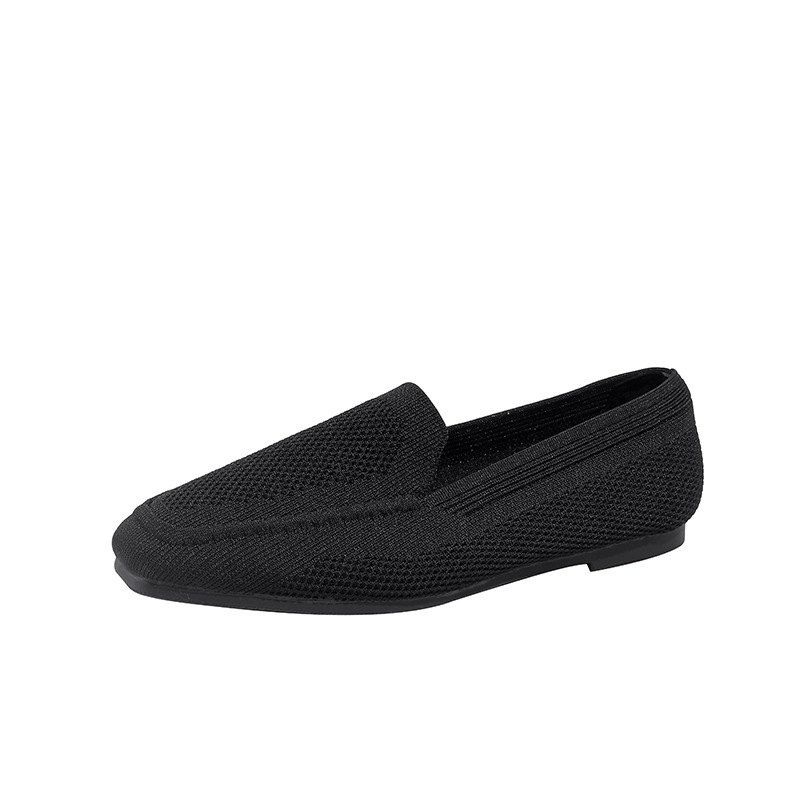 Női kötött loaferek, négyszögletes orrú, poliészter felsőrész, slip-on, gumírozott talp