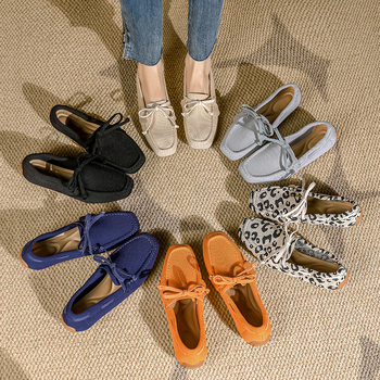 Bean Shoes Square-Toe плетени обувки, горна част от полиестер, подметка от гума, дишащи