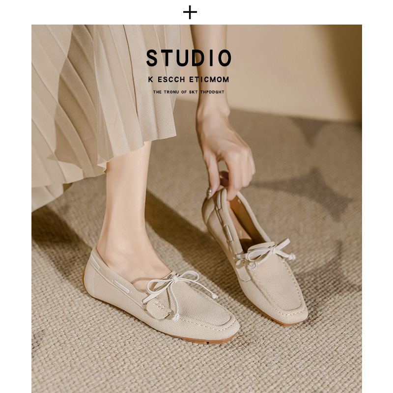 Bean Shoes Square-Toe плетени обувки, горна част от полиестер, подметка от гума, дишащи