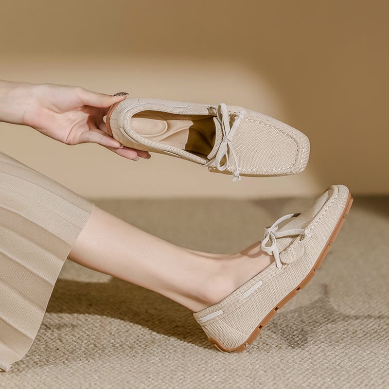 Bean Shoes Square-Toe плетени обувки, горна част от полиестер, подметка от гума, дишащи