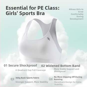 Športová podprsenka v štýle vesty pre dievčatá, 100% bavlna, plný košíček, tenký tvarovaný košíček, pevné dvojité ramienka, priedušná a odvádza pot