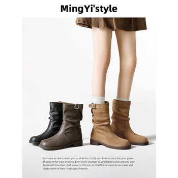 Naistele moekad saapad paksu kontsaga, retro stiil, mikrofiiber ülemine, kummist talla