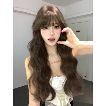 Shu Man Wig – Dlhé kučeravé parochne s rovnou ofinou, textúra vodných vlnení, vajcovité kučery, kompletný set na hlavu, vysokoteplotné hodvábne vlákna, nie je možné farbiť ani chemicky upravovať, prirodzený štýl