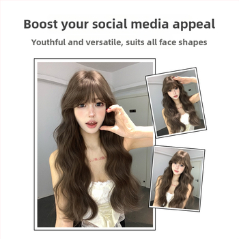 Shu Man Wig – Dlhé kučeravé parochne s rovnou ofinou, textúra vodných vlnení, vajcovité kučery, kompletný set na hlavu, vysokoteplotné hodvábne vlákna, nie je možné farbiť ani chemicky upravovať, prirodzený štýl