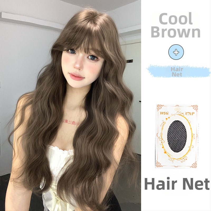 Shu Man Wig – Dlhé kučeravé parochne s rovnou ofinou, textúra vodných vlnení, vajcovité kučery, kompletný set na hlavu, vysokoteplotné hodvábne vlákna, nie je možné farbiť ani chemicky upravovať, prirodzený štýl