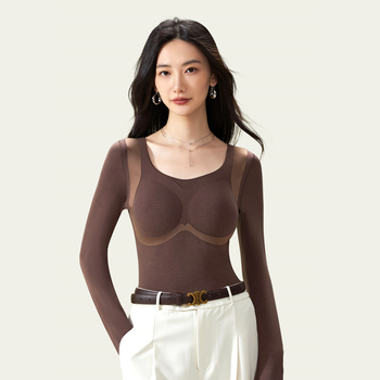 Lyocellové tričko ako základná vrstva s fleecovou podšívkou, dvojvrstvové teplo, U-krk, dlhé rukávy, účinok zoštíhlenia