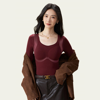 Lyocellové tričko ako základná vrstva s fleecovou podšívkou, dvojvrstvové teplo, U-krk, dlhé rukávy, účinok zoštíhlenia